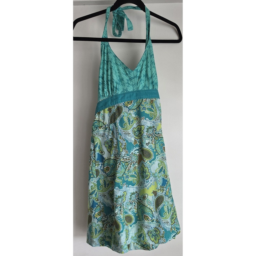 Athleta Halter Dress 2P Petite Paisley Teal Blue Sleeveless Casual Athleisure